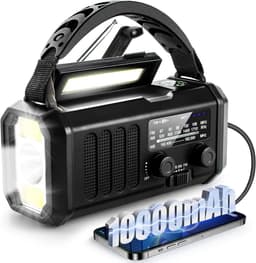 Noodradio - Solar Opwindbaar - 10.000mAh - Solar powerbank - Zonneenergie - Survival Noodpakket - Zaklamp Oplaadbaar - Noodpakket - Noodrantsoen - Zwart — thumbnail 1