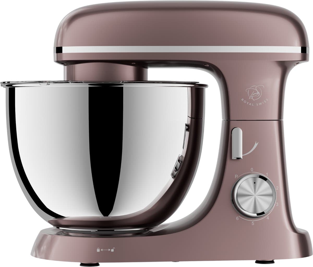 Royal Swiss® – Keukenmachine 2000W – 8.5L RVS Mengkom – Planetair Mengsysteem – 6 Snelheden – Koffie / Roségoud — afbeelding 1