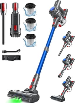 MaxClean 450W Draadloze Accustofzuiger – 40 KPa Super Zuigkracht – 50 Min Batterijduur – Verbeterde V-Borstel Anti-Klit – 6-in-1 Multifunctioneel – HEPA Filtratie – Voor Dierenhaar, Tapijt & Harde Vloeren – Blauw — thumbnail 5