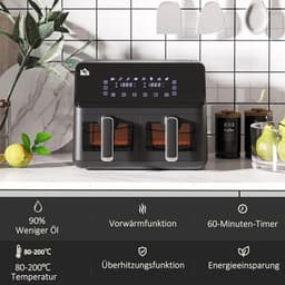 8-in-1 Airfryer met 2 Kamers en Temperatuurinstelling van 80-200°C, 2500W, Antiaanbaklaag en Digitale Timer — thumbnail 4
