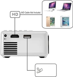 YG-300 Mini Beamer - 320 x 240 - USB - HDMI - Wit - Zwart - 50 lumen — thumbnail 2