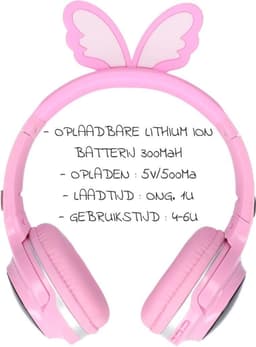 koptelefoon kinderen draadloos - hoofdtelefoon voor kinderen met engelen vleugels - roze - Bluetooth — thumbnail 2