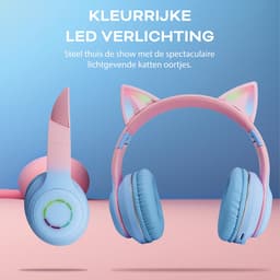 Relave Koptelefoon Kinderen Met Led Verlichting Bluetooth - Kattenoortjes - Kattenoren - Kinder Koptelefoon / Hoofdtelefoon Draadloos Over Ear - Blauw / Roze — thumbnail 5