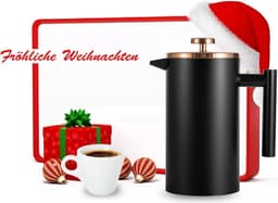RVS 1 liter Koffiepers 6 kopjes - French Press Thermo koffiepers - Dubbelwandig geïsoleerd - Zwart — thumbnail 5