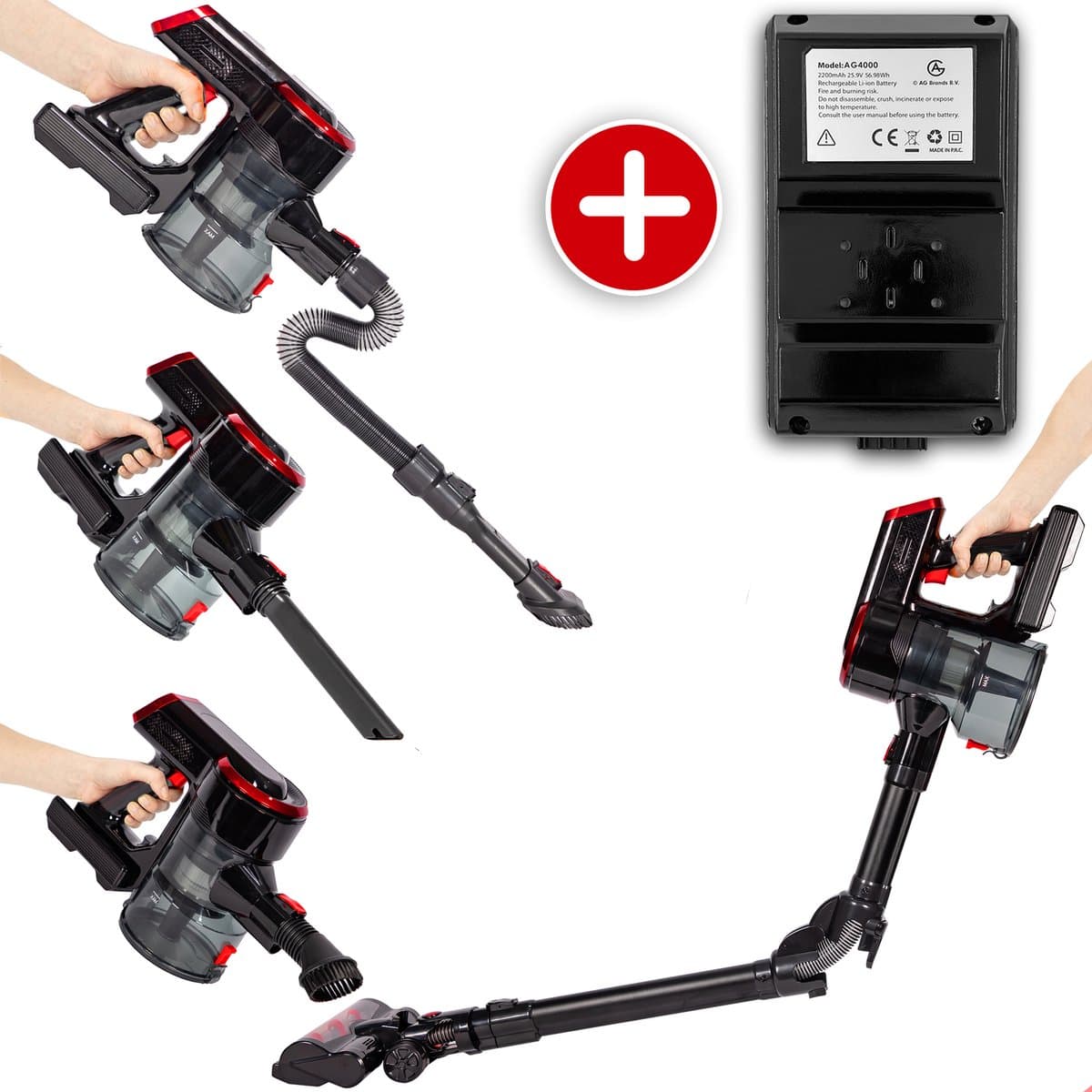 AG4000+ Steelstofzuiger Draadloos - 90 (!) Minuten Stofzuigen- Inclusief Extra Batterij -Stofzuiger Zonder Zak - Ook Dierenharen- Kruimeldief- Draadloze Stofzuigers - Steelstofzuigers - Kruimelzuiger - 250Watt - Sterke Zuigkracht - Compact & Licht — afbeelding 1