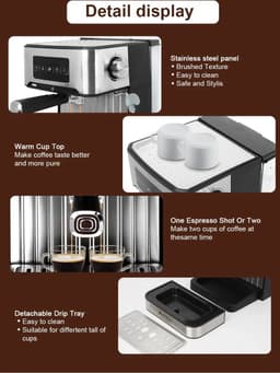 Koffiezetapparaat - Espresso - Espresso Machine - Cappuccino koffiezetapparaat - Melkopschuimer - LCD touch - Semi automatische Pomp - 1200W - Licht grijs — thumbnail 2