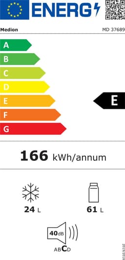MEDION Mini koel-vriescombinatie (85 liter, 61L koelgedeelte, 24L vriesgedeelte, vrijstaand, 40 dB, transparante groentelade, deurscharnier verwisselbaar, MD 37689) wit — thumbnail 2