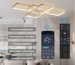 LuxiLamps - Moderne Smart Lamp Ventilator - Dimbaar - LED Plafond Ventilator - Wit - Moderne Kroonluchter Ventilator - 72 cm - Woonkamerlamp — thumbnail 3