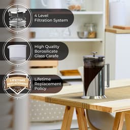 Cafe Du Chateau French Press Coffee Maker - hittebestendig glas met 4 niveaus filtratiesysteem, roestvrijstalen behuizing - brouwt koffie en thee - grote 36oz karaf koffie presser — thumbnail 4