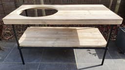 Buitenkeuken Kamado | 140x70cm | Gat 58cm | Zwart Staal en Hout | BBQ Tafel | Barbecue | Big Green Egg — thumbnail 1