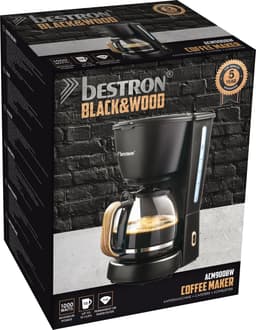 Bestron Koffiezetapparaat filterkoffie 1000W - ACM900BW - 1,5L, 10 koppen - Glazen kan - Zwart/hout - 5 jaar garantie - WK — thumbnail 3