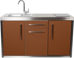 Minikeuken BeNeLux Stengel MO150 S voorgemonteerde metalen outdoor keuken met koelkast - inductie kookplaat - water en electriciteits aansluiting inclusief alle toebehoren - Lava Bruin — thumbnail 1
