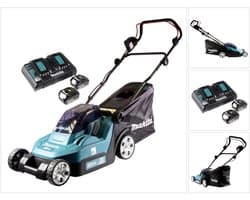 Makita DLM 382 PF2 accu grasmaaier 36 V ( 2x 18 V ) 38 cm 40 l + 2x accu 3.0 Ah + dubbele lader
