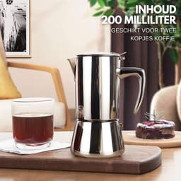 House of Husk Moka Pot Percolator Zwart - 2 Kops – Espresso Koffiemaker – RVS - Espressomaker - Zilver - 200ml — thumbnail 3
