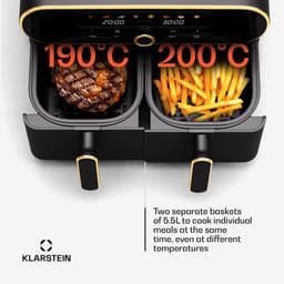 Klarstein Airfryer AuraAir Color Touch Heteluchtfriteuse - 2 Compartimenten 10L 1700W - 80-200°C 8 Programma's - voor Keuken - Touch Met BPA-Vrij - Heteluchtoven Frituurpan — thumbnail 2