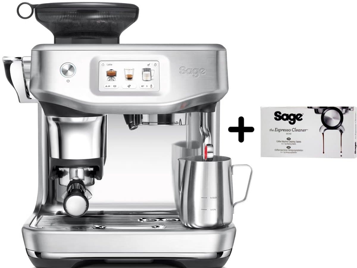 SAGE Barista Espressomachine+ ontkalker- Volautomatische Koffiemachine met Touchscreen, Melkopschuimer en Koffie-instellingen – Geborsteld RVS Grijs – Espresso, Cappuccino en Latte Macchiato- koffie zet apparaat- koffiezetapparaat- — afbeelding 1
