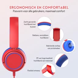 StayPowered Koptelefoon - Veilig & Comfortabel voor Kinderen - 85dB Geluidslimiet - Zacht Memory-Schuim - Ergonomisch Ontwerp - Opvouwbaar & Duurzaam - Verstrengelvrij Kabel - Universele Compatibiliteit - Rood - Levering Sneller dan Aangegeven! — thumbnail 3
