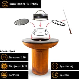 BonFeu BonBiza BBQ XL Corten – Grote BBQ met Plancha en Vuurschaal voor Buiten Koken - Gemaakt van Cortenstaal - 98x98x100 cm — thumbnail 4