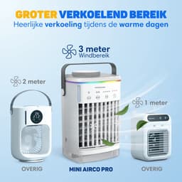 Vulpes Goods® Tech - Mini Airco PRO - Mobiele Airco - Luchtkoeler 4in1 - Aircooler - Tafelventilator - 4 windsnelheden, 2 luchtbevochtingsstanden & timer - Lekvrij - Wit — thumbnail 2