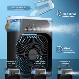 Ventilator met luchtbevochtiging - Draagbare Airconditioner - Verneveling Functie - Mini Koelspray - Luchtbevochtiger - Timer functie - LED verlichting - 7 kleuren - Energie besparing - Bureau - Kantoor - Thuis - Verkoeling Effect — thumbnail 3