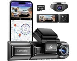 AZDome M770 Pro 3CH 4K Wifi Gps dashcam voor auto met interieur camera - 4K + 2x Full HD resolutie - Night vision - Parkeerbeveiliging - 64gb Micro SD kaart - 3,0 inch LCD scherm - 170 + 140 + 140 graden kijkhoek - Nachtzicht