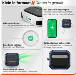 Schokbestendig Hoesje - Geschikt voor Apple AirPods 4 - Hardcase Met Sleutelhanger - Zwart & Donker Blauw — thumbnail 2