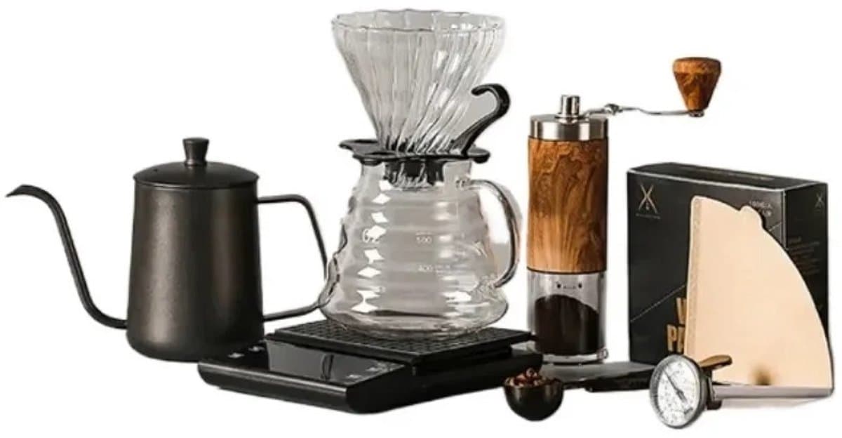 WiseGoods Slow Coffee Set 9-Delig - 0.5L - Filter Koffie Met Koffiemolen & Weegschaal - Coffeemaker - Gooseneck Ketel - Cafetière — afbeelding 1