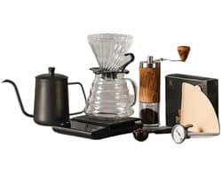 WiseGoods Slow Coffee Set 9-Delig - 0.5L - Filter Koffie Met Koffiemolen & Weegschaal - Coffeemaker - Gooseneck Ketel - Cafetière
