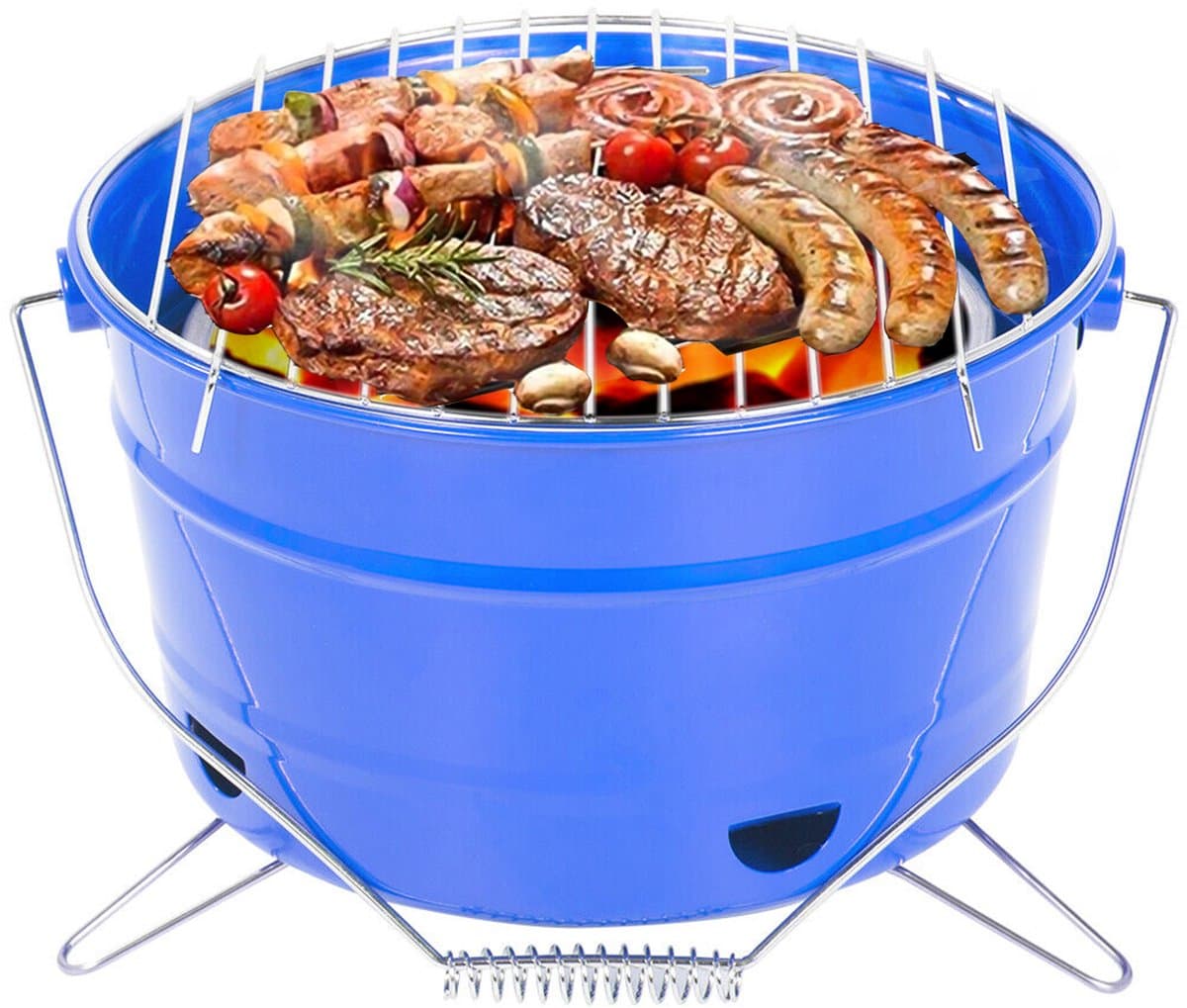 Uten Emmer mini bbq houtskool - Barbecue houtskool - Houtskoolbarbecues - Camping barbecues- Barbeque - Grilloppervlak (L x B) 27.5 x 27.5 cm - Blauw — afbeelding 1