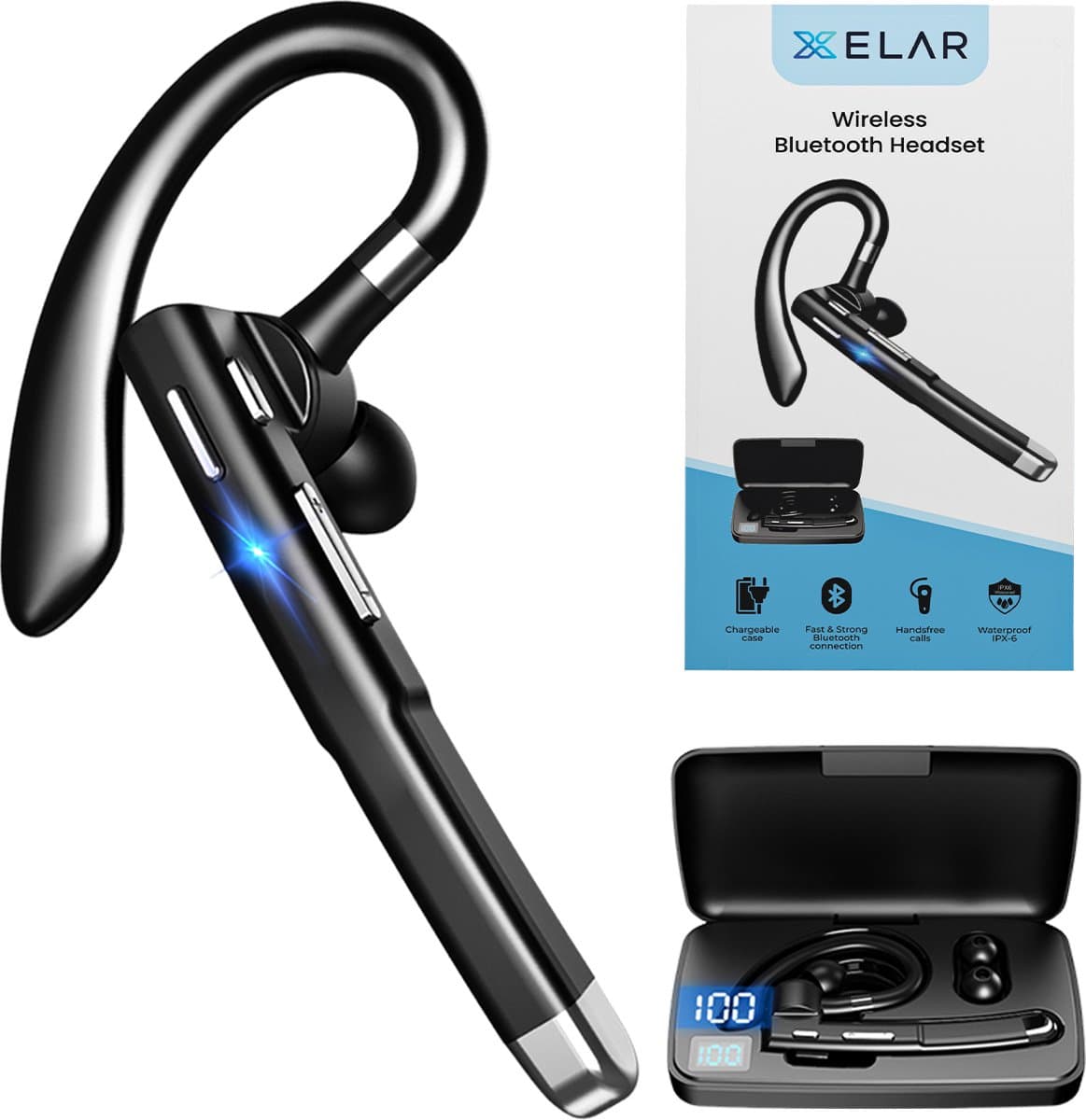 Draadloze Headset met Oplaadcase - Bluetooth 5.0 oortjes - Handsfree bellen - Oordopjes - Waterproof - 24 uur bellen - Noice Cancelling Microfoon - Zwart — afbeelding 1
