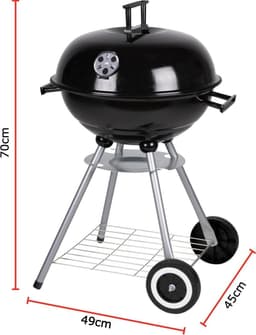 BBQ - Houtskoolbarbecue - Kogelbarbecue 45 x 70 centimeter - Ronde Barbecue - Barbecue op Wielen - Zwart - Metaal — thumbnail 2