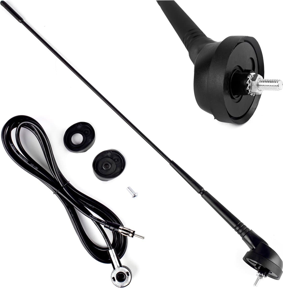 Amio Universele Auto Antenne met Voet – 40cm, 5mm, 2,3m Kabel — afbeelding 1