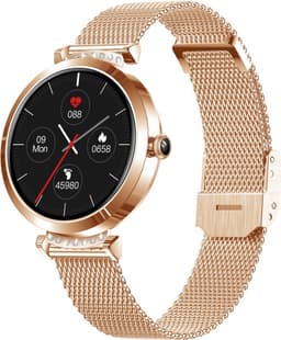 Belesy® New Jersey - Smartwatch Heren – Smartwatch Dames - Horloge – Stappenteller – Calorieën - Hartslag – Sporten - Je eigen foto als wijzerplaat - Kleurenscherm - Full Touch - Milanees – Roségoud - Moederdag — thumbnail 1