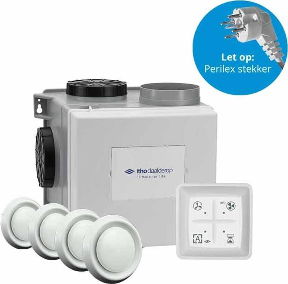 Itho Daalderop CVE-S eco fan ventilator box alles-in-1 pakket SP 325m3/h + vochtsensor + RFT auto + 4 ventielen - perilex stekker — afbeelding 1