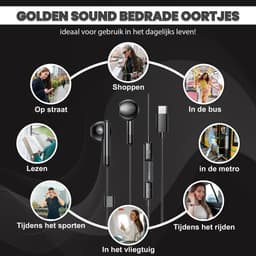 Golden Sound bedrade oordopjes - Oordopjes met draad en microfoon - USB-C aansluiting - Zwart — thumbnail 3
