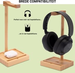 MY FAT GORILLA Headset Houder Bamboe | Koptelefoon Houder van Hout | Standaard Koptelefoon | Hoofdtelefoon Stand | Koptelefoonhouder met Opberglade | Headset Hanger | Headphone Stand — thumbnail 3