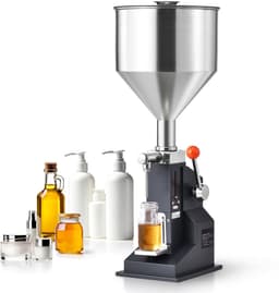 Handmatige Pastavulmachine, Verstelbare Flesvuller voor 5-50 ml, Roestvrijstalen Vloeistofvuller met Trechter voor Melk, Water, Sap, Etherische Olie, Shampoo, Cosmetica, Honing — thumbnail 1