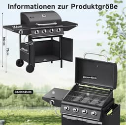 Betaalbare Gas BBQ 15KW - Buitenkeuken - Barbecue - 4+1 branders en zijbrander - Goede kwaliteit - Stevig - EU gecertificeerd - Zwart — thumbnail 2