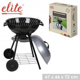 Houtskoolbarbecue met deksel ELITE – Compacte BBQ met wielen en opbergrek – Ideaal voor balkon, terras en tuin – 47,5 x 44 x H70 cm — thumbnail 1