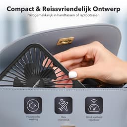 Gadgetplace Tafelventilator Draadloos - Windsnelheid Verstelbaar - Batterij Indicatie - Mini USB ventilator - Bureau ventilator - Hand Fan — thumbnail 4