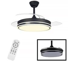 CristalRecord - Plafondventilator Supereco - doorsnede 106 cm – uitklapbare bladen – remote control – dimbaar en kleurenwissel - zwart