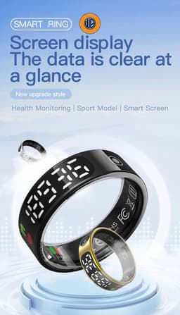 WizBay Premium Select® Smart Ring LED Dark Grey Zilver - Maat 10 - Hartslag Slaap Bloeddruk Zuurstof - Gesture - Multi Sport Modi — thumbnail 5