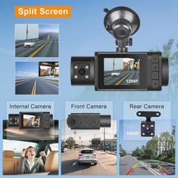 Dashcam 3 kanalen met 1296P video, IR-nachtzicht, G-sensor en parkeermonitor voor auto — thumbnail 3