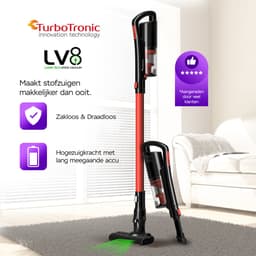 TurboTronic LV8 Steelstofzuiger met kruimeldief zonder zak - Draadloos - Hoge zuigkracht - HEPA - lichtgewicht - 3 Snelheden -Harde en zachte vloeren - Rood — thumbnail 2