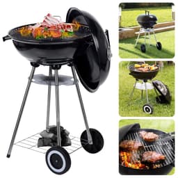Cheqo® Houtskool Barbecue - Kogelgrill Houtskoolbarbecue - BBQ - Barbecue met Wielen - Zwart Metaal - Op Wielen - Inclusief EBOOK — thumbnail 1