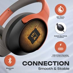 PowerLocus Boom - Koptelefoon Bluetooth - 60 uur batterijduur – Over Ear Koptelefoon Draadloos – 4 EQ-modi - Met Microfoon - Oranje/Grijs — thumbnail 3