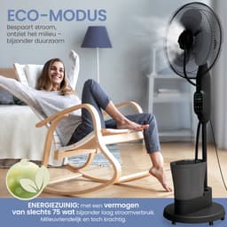 ELONEO Ventilator staand met Waternevel, Statiefventilator met Afstandsbediening en Mist, Water Fan, Zwart — thumbnail 3