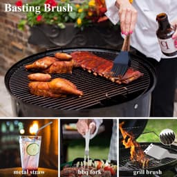 Famanu Extra dikke RVS grillset voor mannen, set van grilaccessoires voor BBQ in tuin, cadeauset met grilltools, met vleesthermometer, in aluminium koffer, 26 stuks, bruin — thumbnail 3