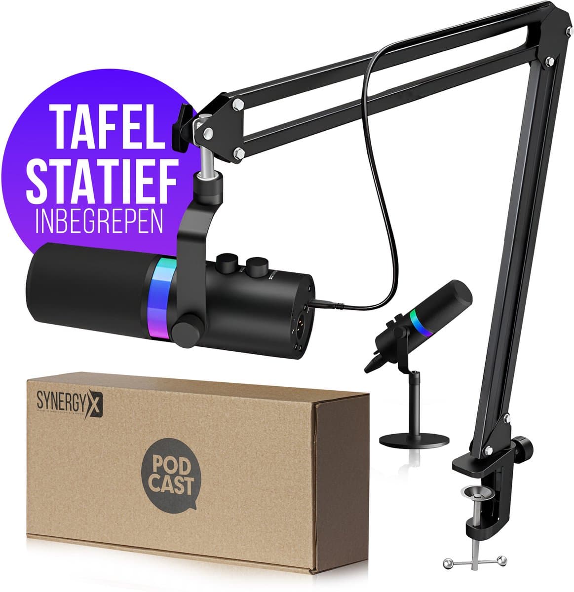 SynergyX SonicFlex Pro ll Microfoon - USB Gaming Microfoon Met Arm XC7 - PC-Gaming - Geschikt voor PC/PS4/PS5 - RGB - Podcast - Gaming - Streaming - Zwart — afbeelding 1