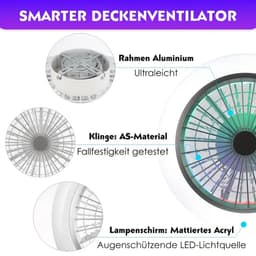 LuxiLamps - LED Ventilator Plafondlamp - Smart Lamp Plafondventilator - RGB - 12 Kleuren - Met Dimmer - 50 cm - 6 Standen Ventilator - Keuken Lamp - Woonkamerlamp - Moderne Lamp — thumbnail 2